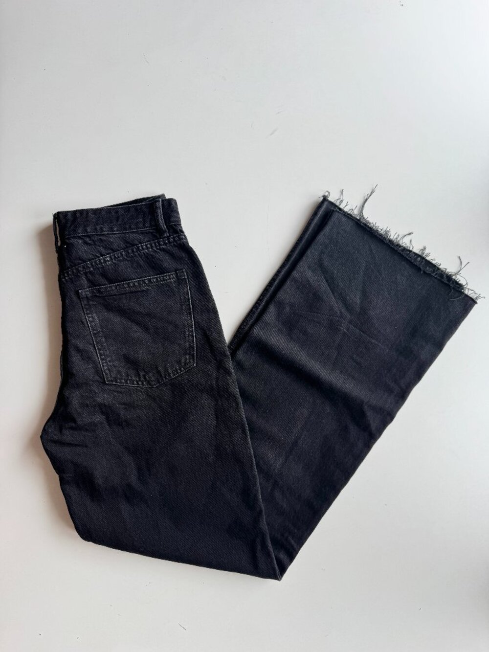 ZARA Black Stretch Denim High Waisted Wide Leg Jeans, Size 6